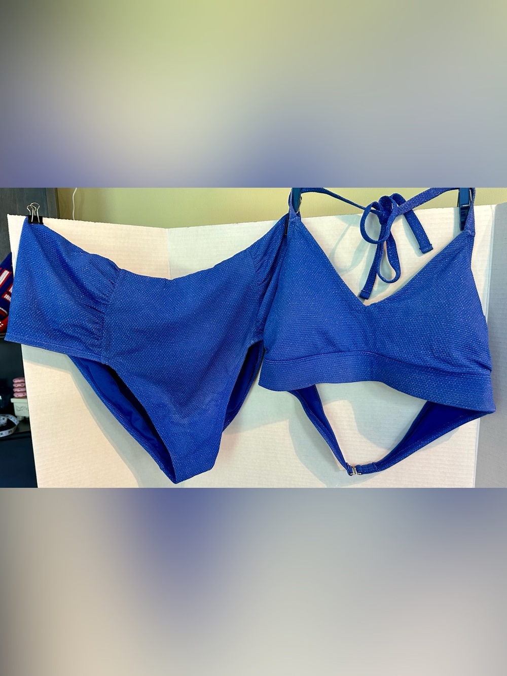 Time and Tru Blue Textured Two-Piece Bikini Set